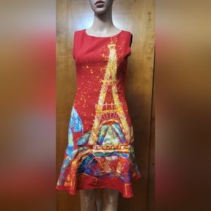 Tiny Ink Hand Painted Fashion Red Dress Eiffel Tower!